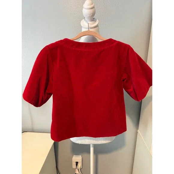 Alice Kathleen & Company Red Velvet Boat Neck Short Sleeve Top Size 10 Holiday - Picture 2 of 6